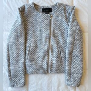 Ann Taylor Factory Blue Gray Quilted Asymmetric Zip-Front Ladies Jacket Small